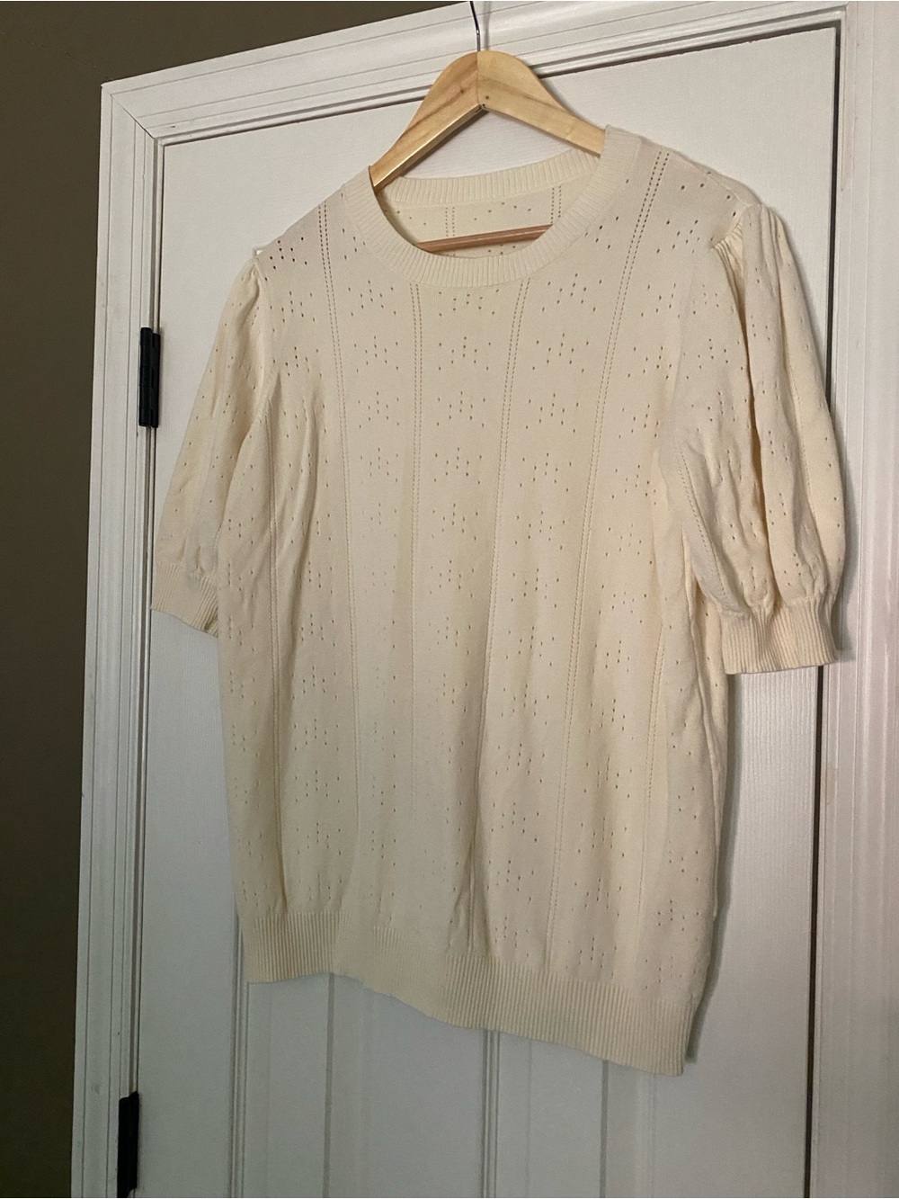 Cream Eyelet Knit Short Sleeve Sweater (no tags)